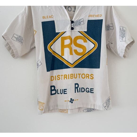 Vtg 50's Flour Feed Sack Tunic Top Soft Cotton Sz S Handmade Rare Boho Hippie - Picture 4 of 8